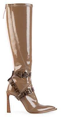 fendi harness buckle patent neoprene boots|Fendi knee high heels.